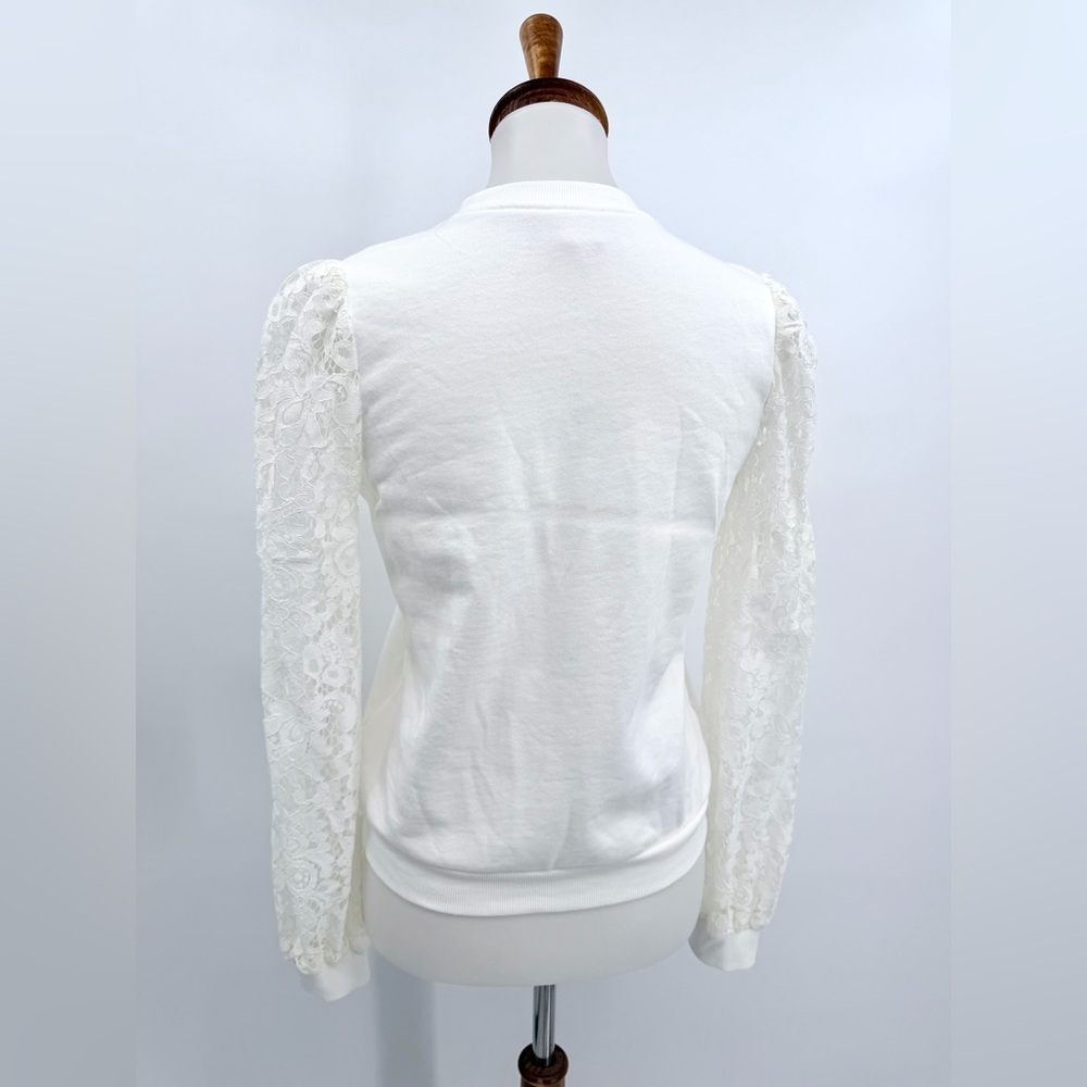 CAMI NYC White Risa Lace Sleeve Sweatshirt XS - Picture 3 of 11